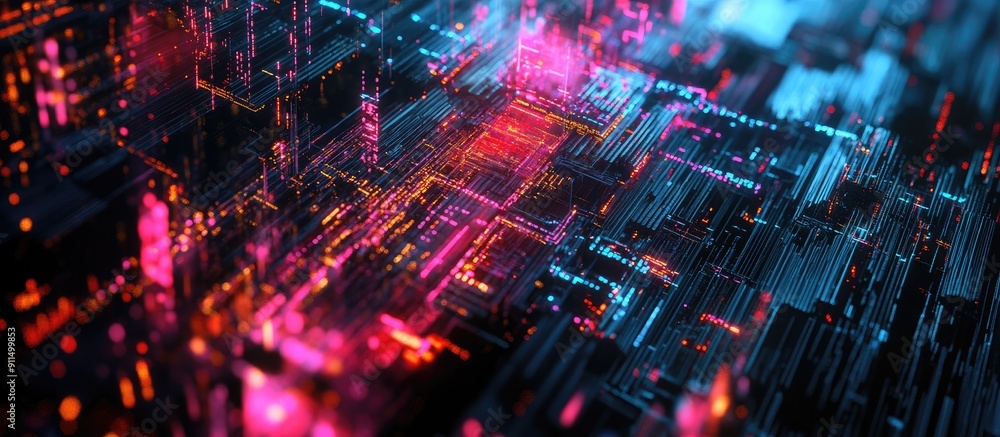 Aufkleber 3d rendered text showcasing ai technology with visual effects of digital failures and spectacular sc