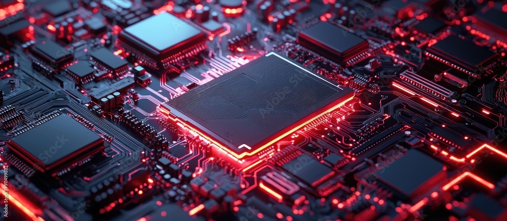 Poster 3d rendering of a central processing unit on a circuit board showcasing advanced computer technology
