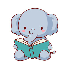 Cute baby elephant reading a book