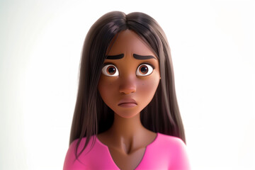 Sad, Upset 3D Cartoon Character - African Girl