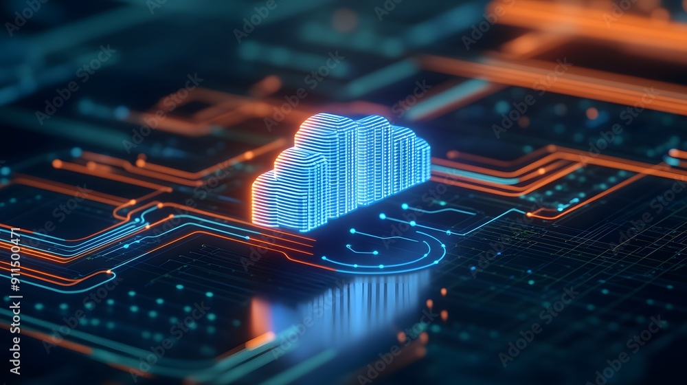 Aufkleber futuristic cloud computing technology concept with a glowing digital cloud symbol on a circuit board
