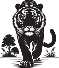 Tiger Silhouette isolated on white background Minimalist tiger vector shape icon