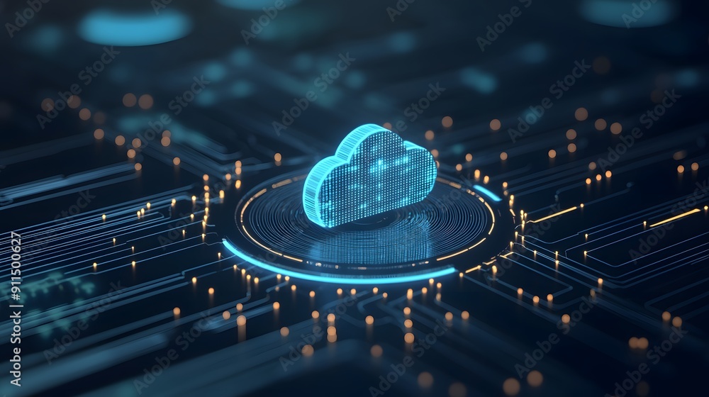 Aufkleber futuristic cloud computing technology concept with digital circuit and glowing cloud symbol, represe