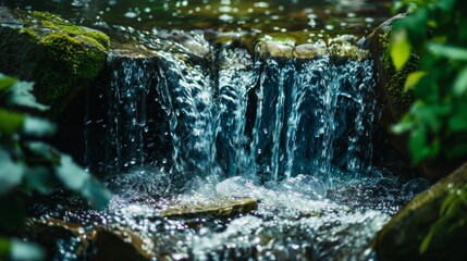Small Waterfall Flowing Over Moss-Covered Rocks in Nature