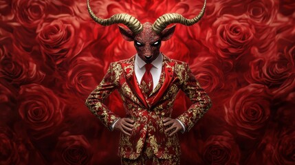 Fototapeta premium A man in a suit and tie with horns on his head