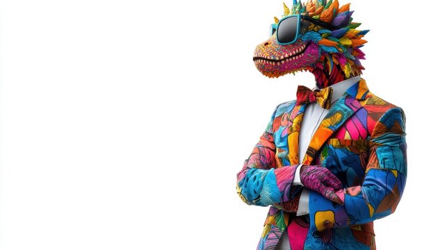 A blue monster with a tie and a smile on his face