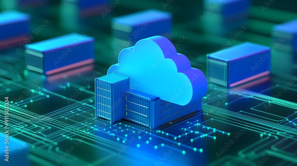 Poster futuristic cloud technology concept showcasing modern data storage solutions with server and cloud i