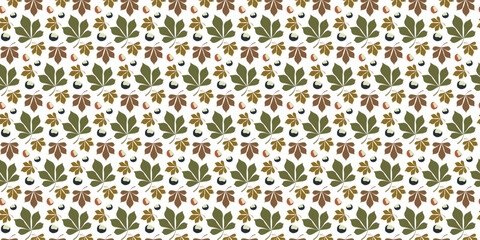 Autumn forest leaves seamless pattern. Flat Cartoon Vector Background Illustration with Isolated botany Forest Elements. Design Art template for Wallpaper, Wrapping, Banner, Textile, Cover