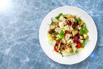 Photo of tasty fresh salad food in plate