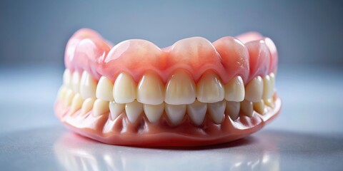 Obraz premium Close-up view of dentures on a plain background, dentures, dental, oral health, prosthetic, teeth, isolated, white
