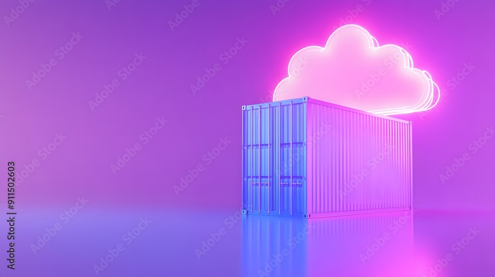 Poster futuristic concept of cloud computing and data storage with neon lights. digital technology and inno