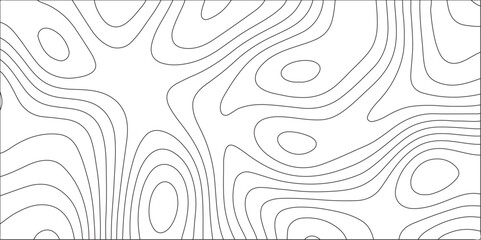 Topographic contour map & Vector cartography illustration. Ocean topographic line map with curvy wave isolines vector illustration. Panorama view black color wave curve lines & seamless texture.