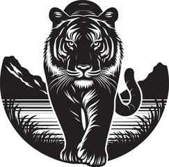 Tiger Silhouette isolated on white background Minimalist tiger vector shape icon