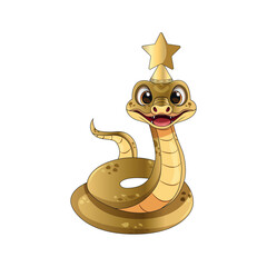 Fototapeta premium Cartoon golden snake with gold star on head. New year animal symbol. Chinese zodiac snake symbol. Snake character