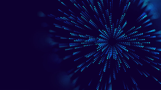 Particles Blast Circle Frame. Particles Shockwave Explosion Effect Background. Abstract Digital Eye Iris. Radial Sound Explosion Wave Music Visualization. Vector Illustration.