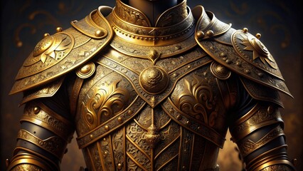 Fototapeta premium Golden armor with intricate designs and shining finish, armor, protection, medieval, warrior, costume, gold, luxurious, shiny