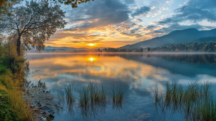 Fototapeta premium sunrise over the lake
