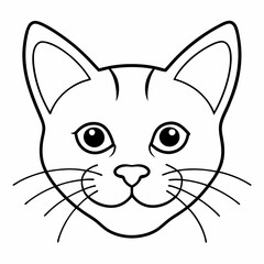 Cat Head Vector Illustration - Cartoon, Clipart, Line Art Design