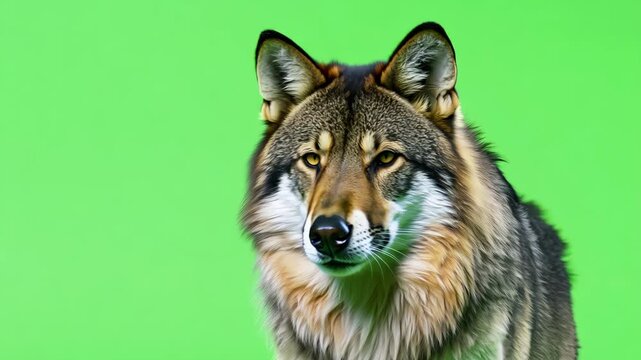 Wolf Staring on Green Screen Background
