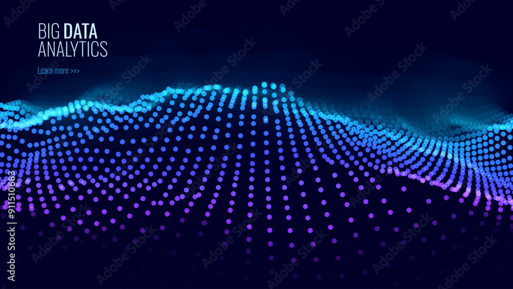 Poster Cyber Big Data Flow Particles Bokeh. Digital Neural Network. Concept of AI Artificial Intelligence Technology Machine Deep Learning. Digital Communication. Science Technology Presentation Vector.