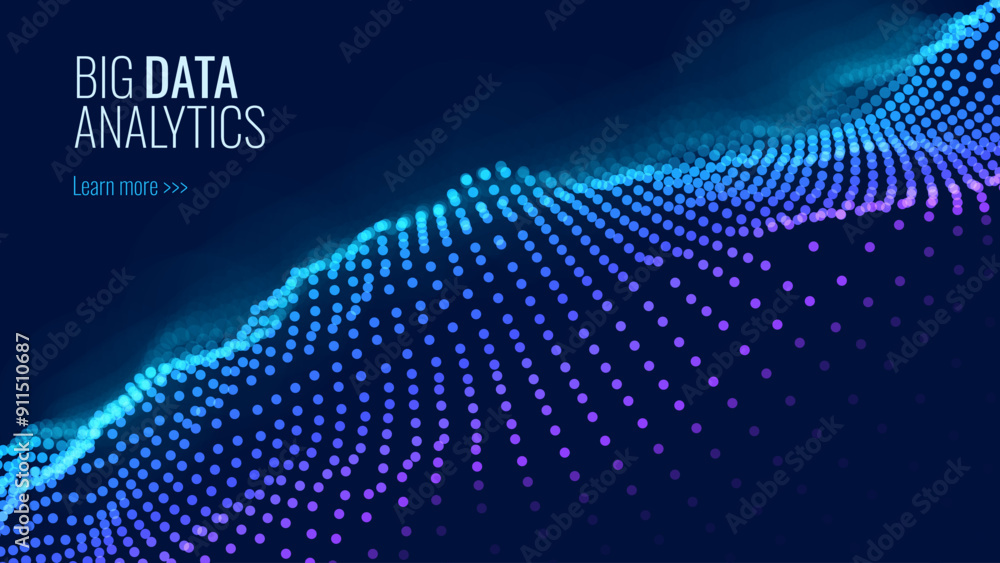 Poster cyber big data flow particles tech business or science background. medical research or tech innovati