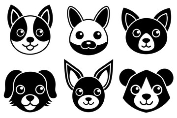 6 Adorable Animal Head Logos: Rabbit, Cat, Dog, Cow, Pig, Panda | Vector Icons & Clipart Design