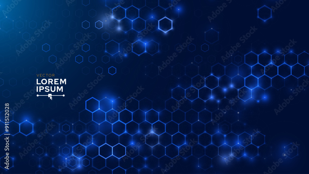 Poster Hexagonal Abstract Technology Background. Hexagons Pattern for Hi-Tech Communication Design. Hi-tech Cyber Hexagon Sci-Fi Game Banner Grid. Vector Illustration