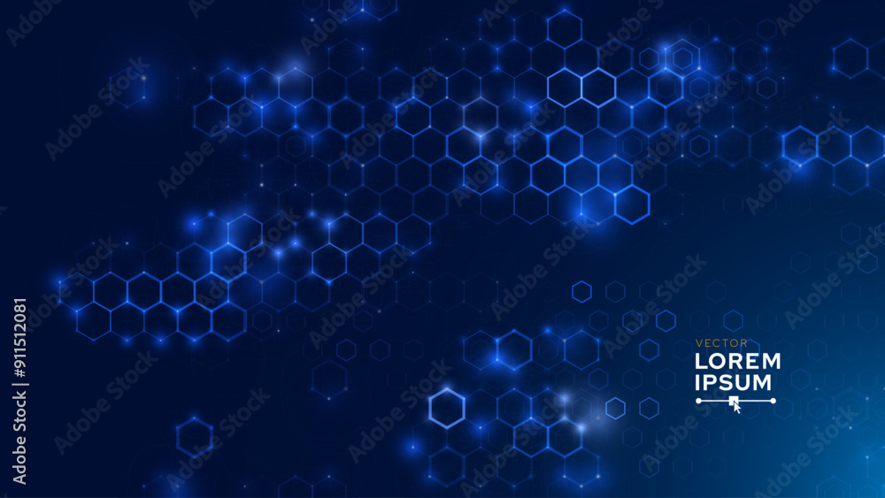 Poster Hexagonal Abstract Technology Background. Hexagons Pattern for Hi-Tech Communication Design. Hi-tech Cyber Hexagon Sci-Fi Game Banner Grid. Vector Illustration