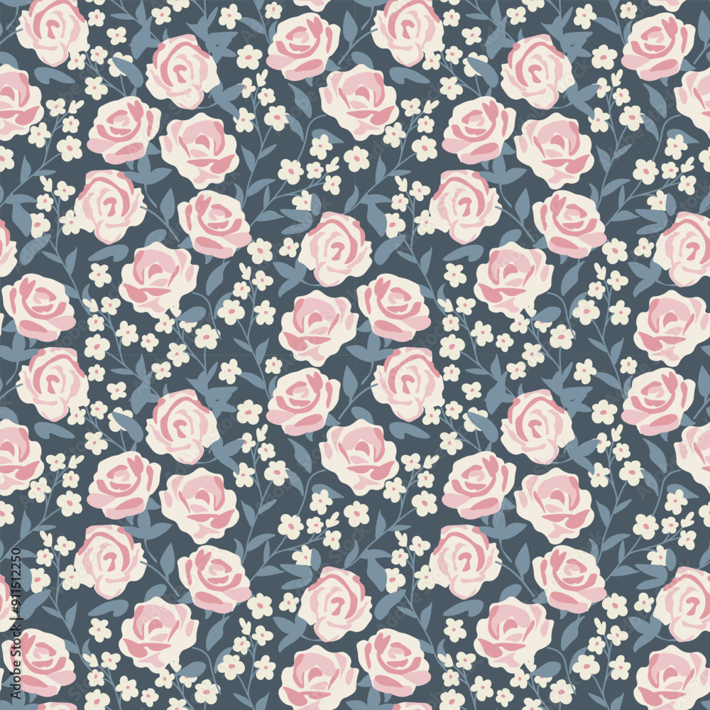 Poster Seamless decorative roses vector pattern