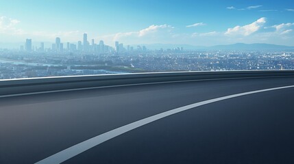 Asphalt Highway Road with City Skyline Background