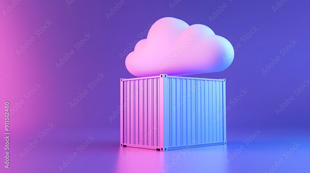 Poster modern 3d illustration of a cloud hovering above a shipping container, symbolizing cloud computing a