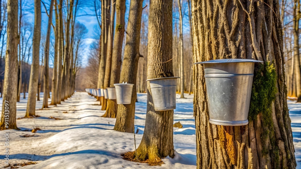 Poster a tapestry of sap: the early spring awakening of maple trees generative ai