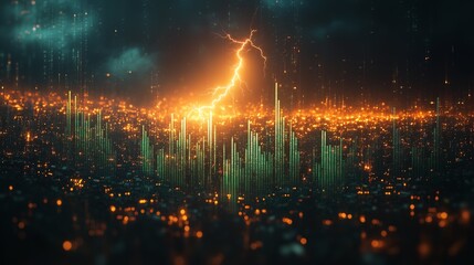 Naklejka premium 株価の輝く稲妻の瞬間をイメージした画像