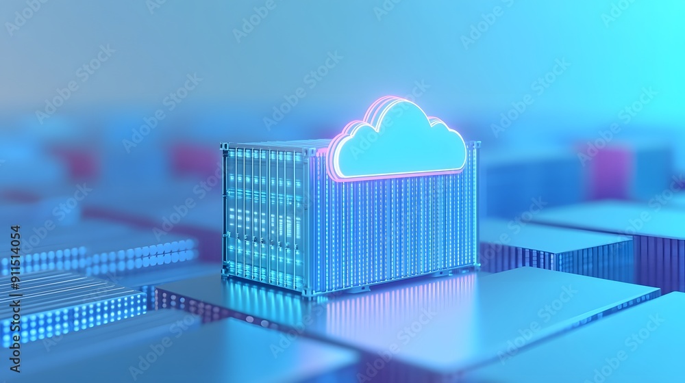 Poster neon cloud symbol on a data server. concept of cloud computing and data storage technology with a fu