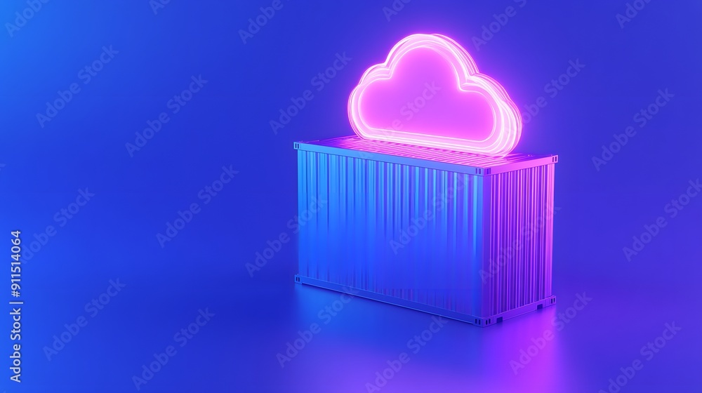 Aufkleber neon cloud symbol on a shipping container, representing cloud computing and modern technology. purpl