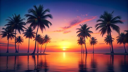 Sunset Glow Over Palm Trees  AI generated