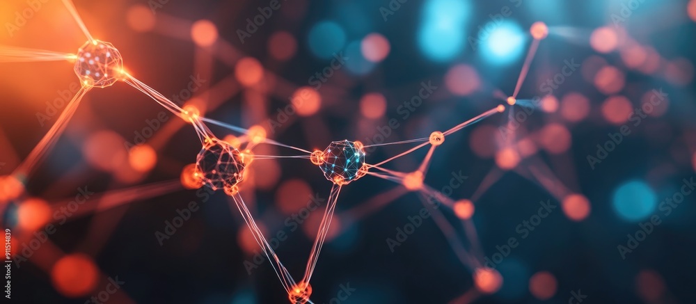 Poster abstract 3d background featuring molecular technology with polygonal shapes interconnected dots and 