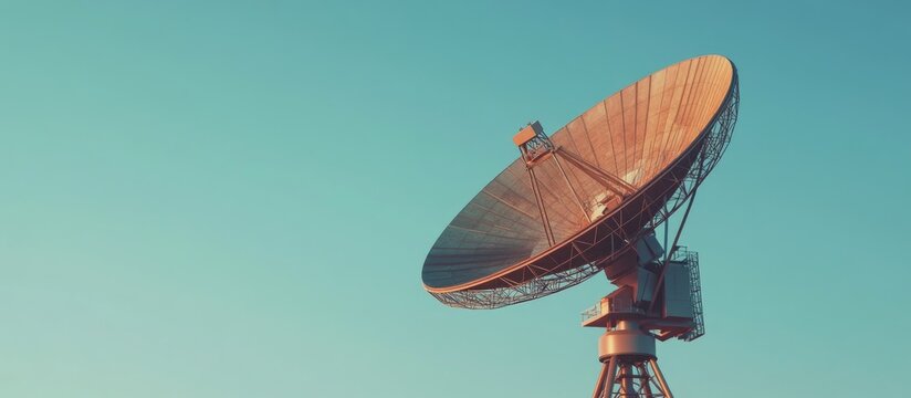 3D rendering of a parabolic satellite dish antenna for satellite signal transmission and reception