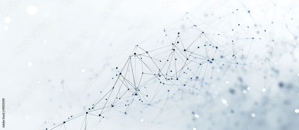 Poster abstract white background featuring interconnected lines dots and polygons creating a dynamic and fu