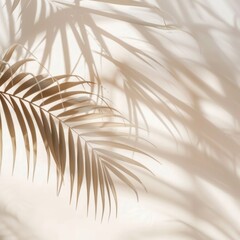 Obraz premium Blurred shadow from palm leaves on the light pastel color wall. Minimal abstract background for product presentation.