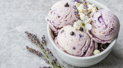 Dairy-free lemon ice cream with a topping of blueberry compote and lemon zest