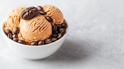 Dairy-free mocha ice cream topped with coffee beans and a chocolate-covered espresso bean