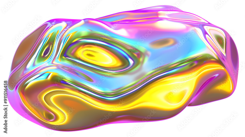 Poster abstract shapes. white background. iridescent colors. 3d render. soft light. transparent glassy text