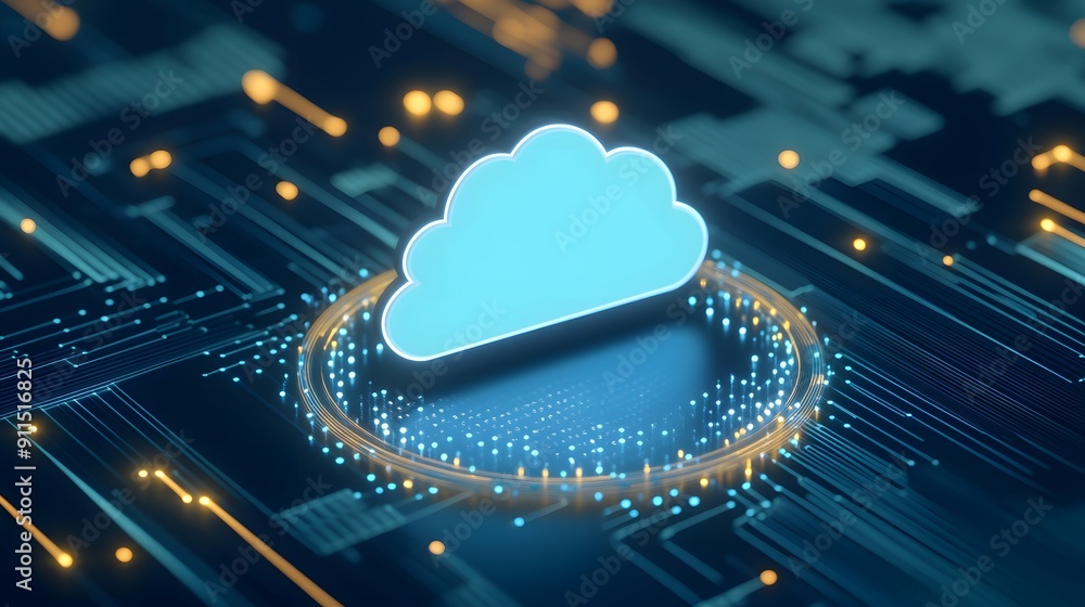 Poster stylized digital concept depicting cloud computing with futuristic network connections. suitable for
