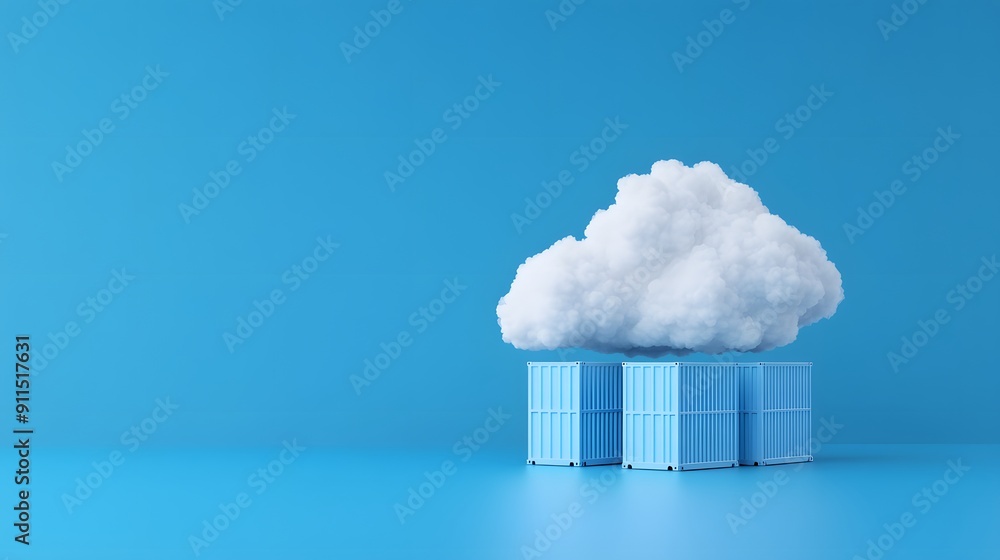 Poster three cloud storage icons with a cloud on top set against a bright blue background, symbolizing digi