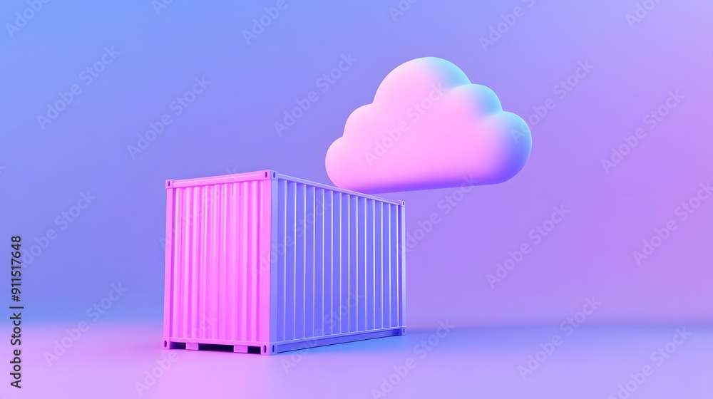 Poster vibrant 3d cloud and shipping container illustration with soft lighting. modern digital representati