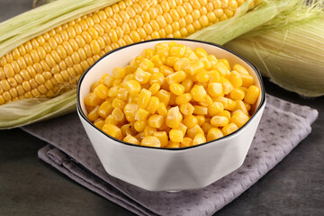 Canned sweet young corn grain