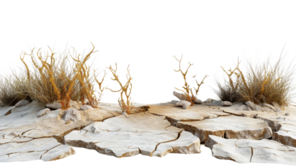 Parched barren land with cracked dry soil and sparse desert vegetation, showcasing drought effects and arid climate conditions.