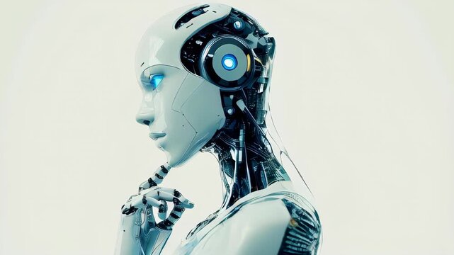 Portrait of a humanoid robot with a sleek, futuristic design