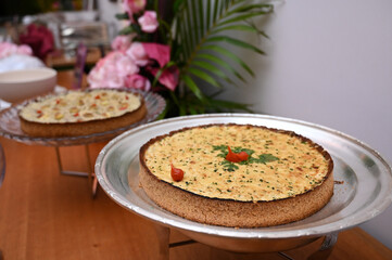 chicken quiche, quiche, shrimp quiche, buffet